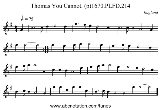 Thomas You Cannot. (p)1670.PLFD.214 - staff notation