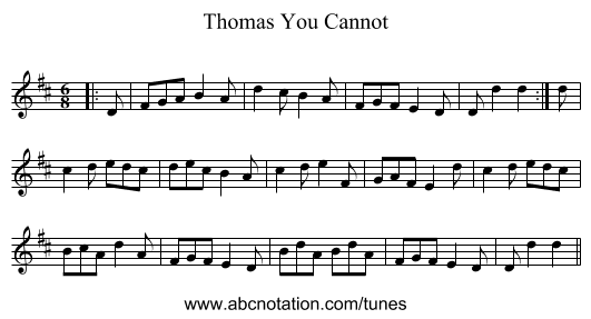 Thomas You Cannot - staff notation