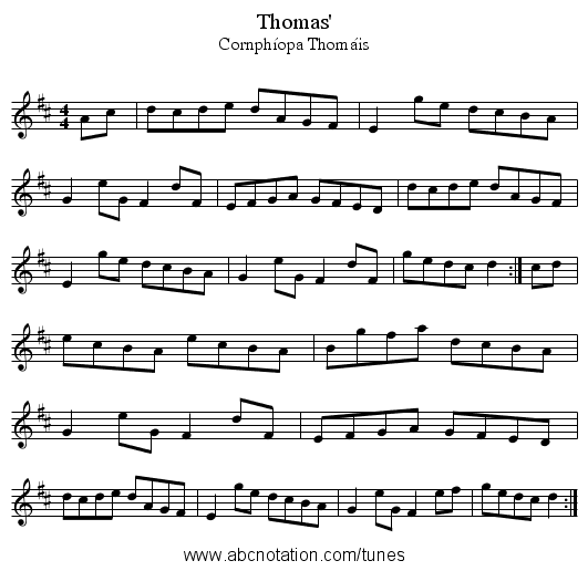 Thomas' - staff notation