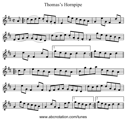 Thomas’s Hornpipe - staff notation
