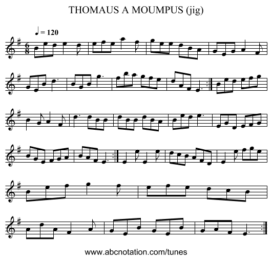 THOMAUS A MOUMPUS (jig) - staff notation
