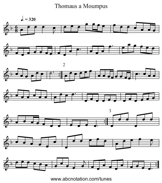 Thomaus a Moumpus - staff notation