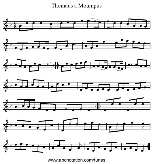 Thomaus a Moumpus - staff notation