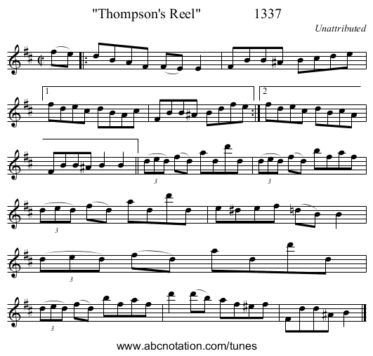 Thompson's Reel 1337 - staff notation