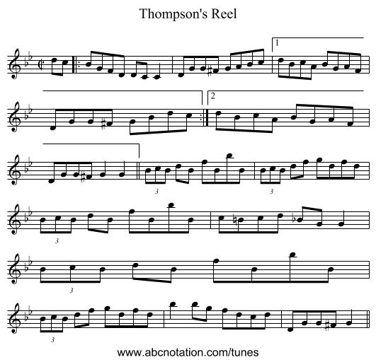 Thompson's Reel - staff notation