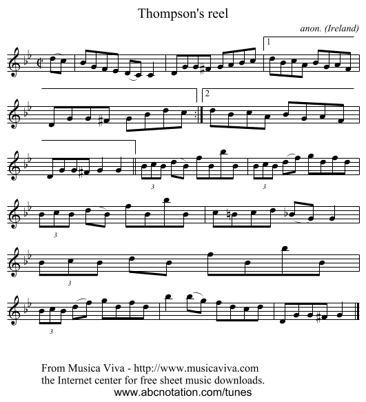Thompson's reel - staff notation