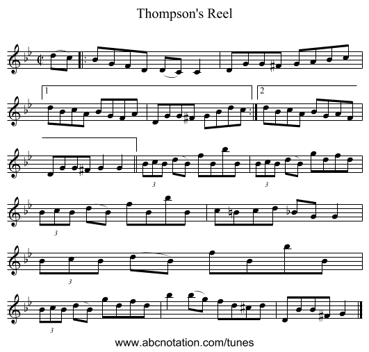 Thompson's Reel - staff notation