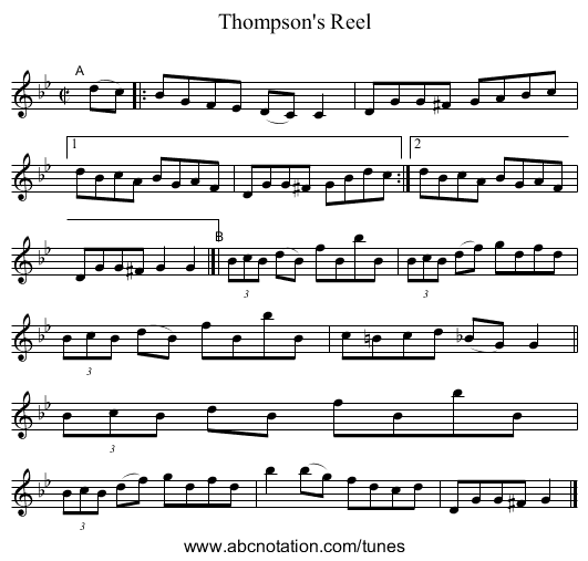 Thompson's Reel - staff notation