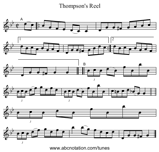 Thompson's Reel - staff notation