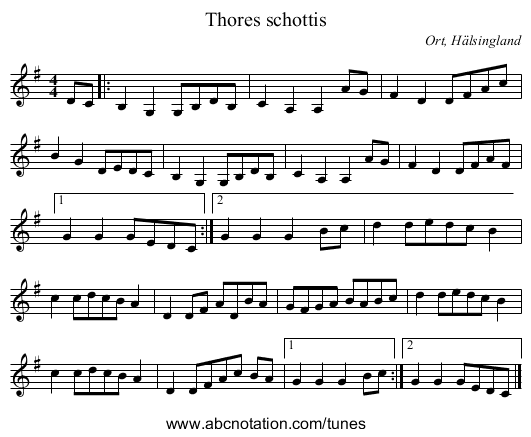 Thores schottis - staff notation