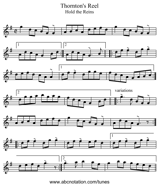 Thornton's Reel - staff notation