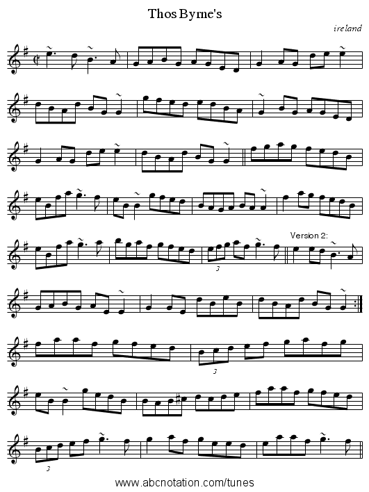 Thos Byrne's - staff notation