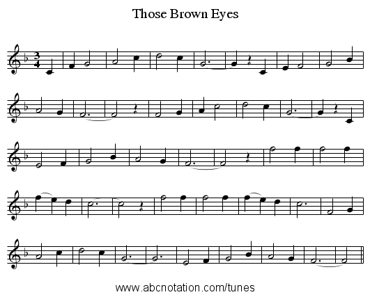 Those Brown Eyes - staff notation