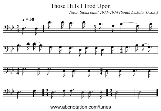 Those Hills I Trod Upon - staff notation