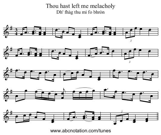 Thou hast left me melacholy - staff notation