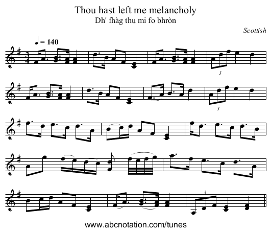 Thou hast left me melancholy - staff notation