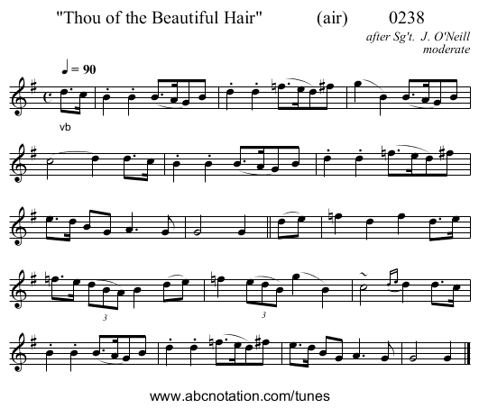 Thou of the Beautiful Hair            (air)         0238 - staff notation