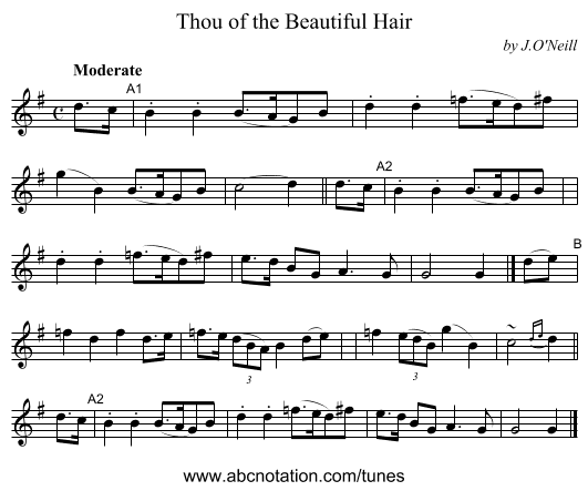 Thou of the Beautiful Hair - staff notation