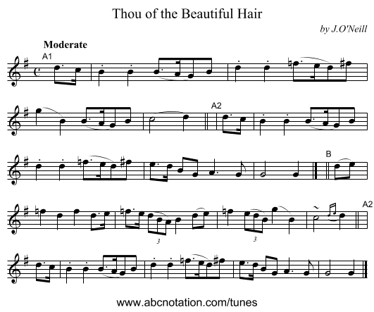 Thou of the Beautiful Hair - staff notation