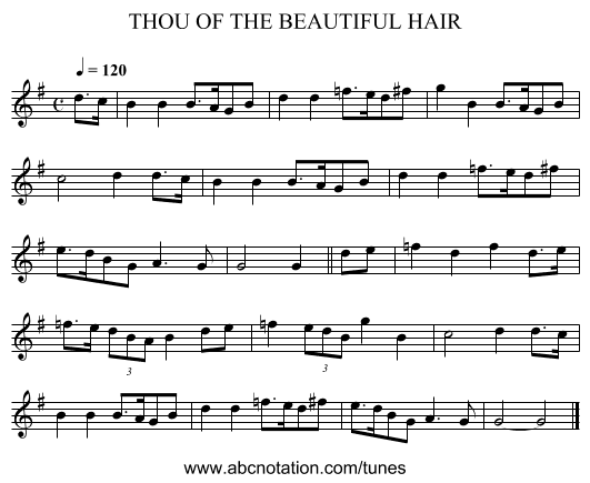 THOU OF THE BEAUTIFUL HAIR - staff notation