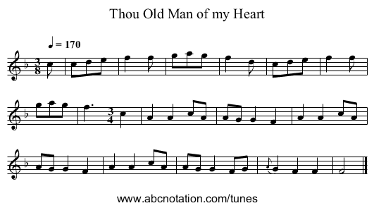 Thou Old Man of my Heart - staff notation