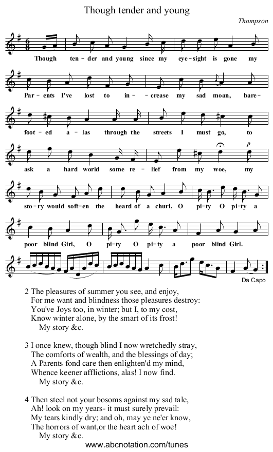 Though tender and young - staff notation