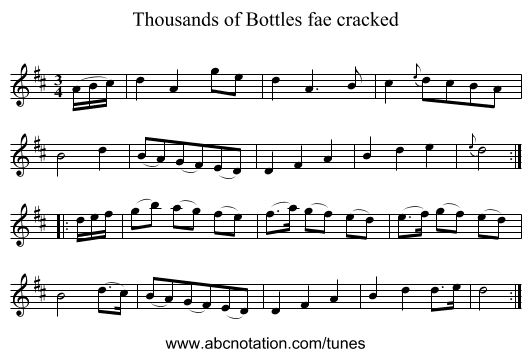 Thousands of Bottles fae cracked - staff notation