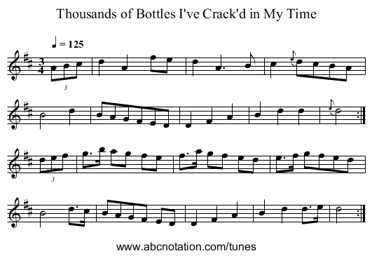 Thousands of Bottles I've Crack'd in My Time - staff notation