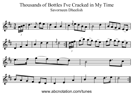 Thousands of Bottles I've Cracked in My Time - staff notation