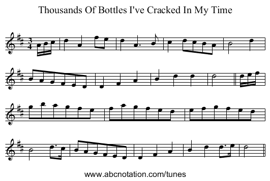 Thousands Of Bottles I've Cracked In My Time - staff notation