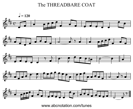THREADBARE COAT, The - staff notation