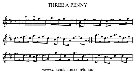 THREE A PENNY - staff notation