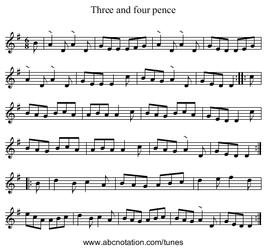 Three and four pence - staff notation