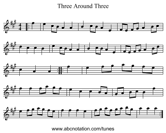 Three Around Three - staff notation