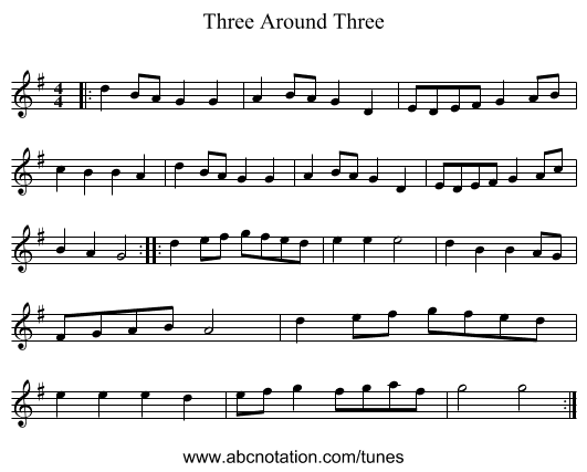 Three Around Three - staff notation