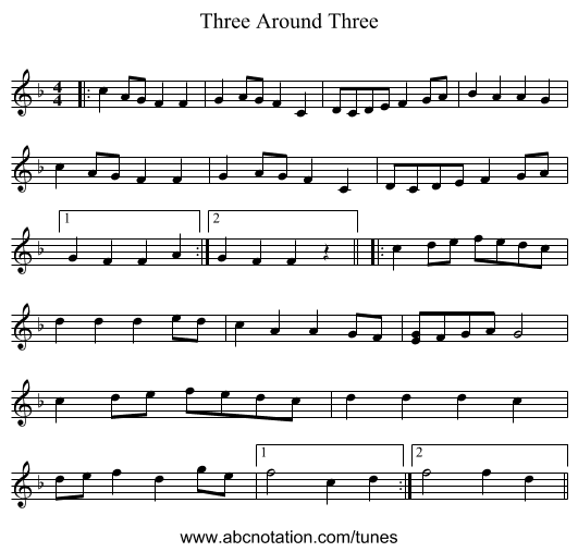 Three Around Three - staff notation