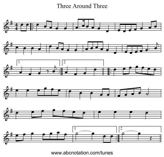 Three Around Three - staff notation