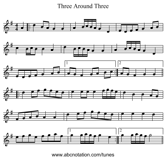 Three Around Three - staff notation