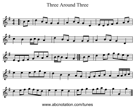 Three Around Three - staff notation