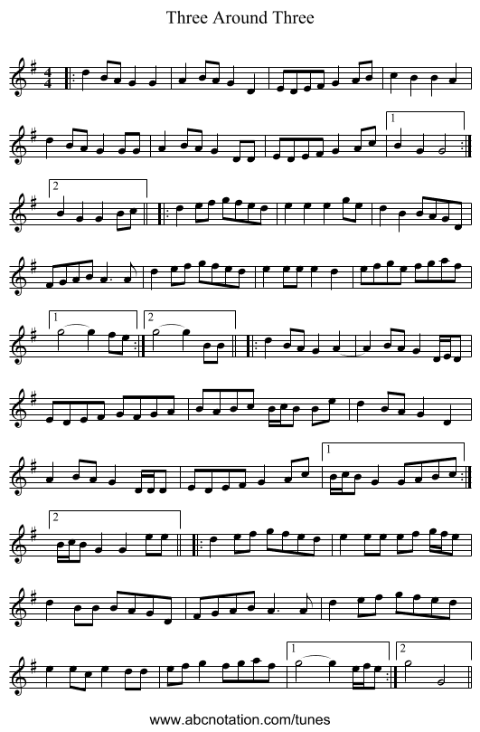 Three Around Three - staff notation