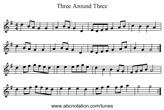 Three Around Three - staff notation