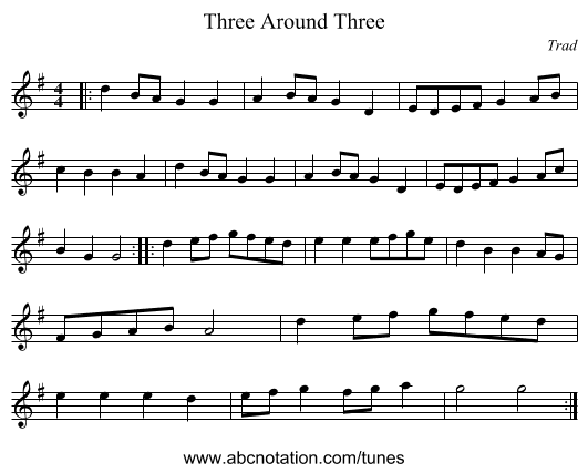 Three Around Three - staff notation