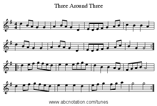 Three Around Three - staff notation