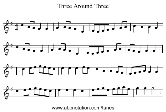 Three Around Three - staff notation