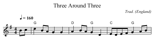 Three Around Three - staff notation