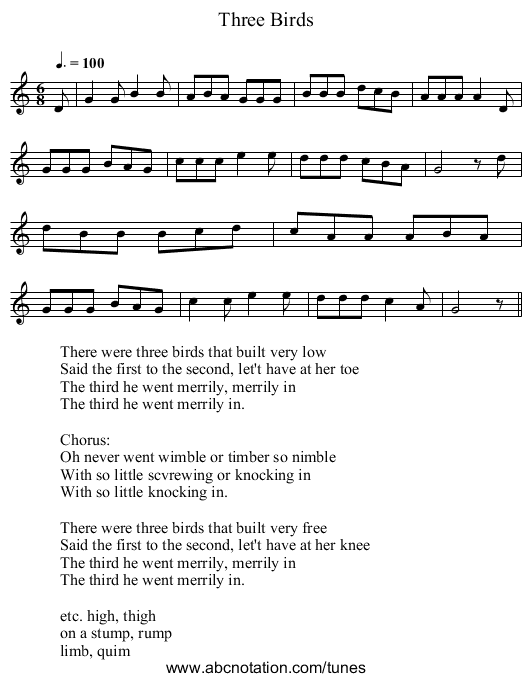 Three Birds - staff notation