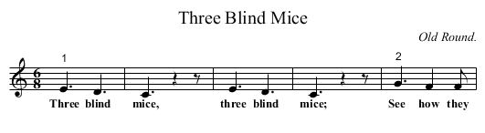 Three Blind Mice - staff notation