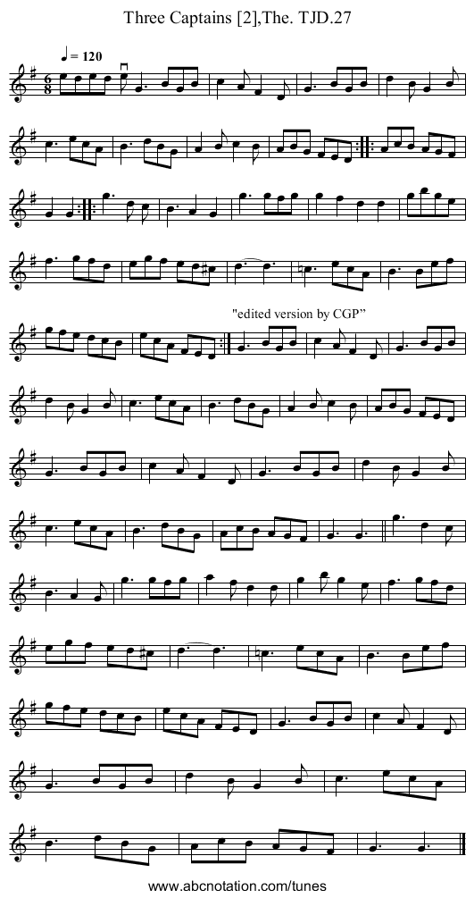 Three Captains [2],The. TJD.27 - staff notation