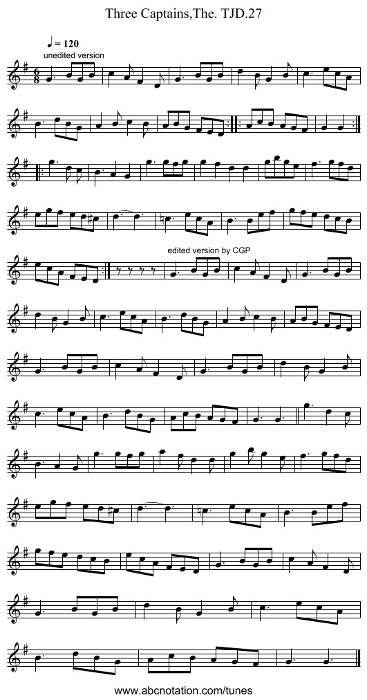 Three Captains,The. TJD.27 - staff notation