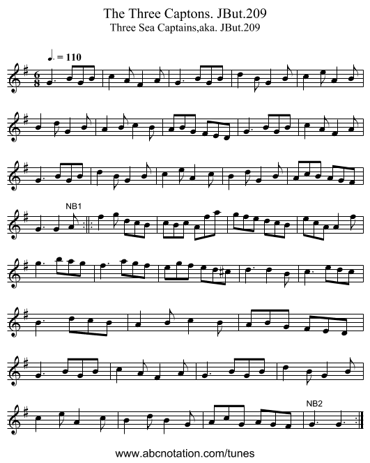 Three Captons. JBut.209, The - staff notation